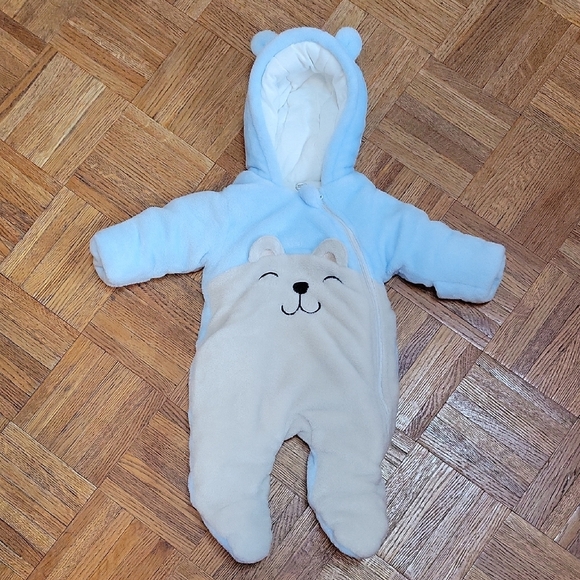 Wonder Nation Blue and Cream Bear Snow Suit 0-3 Months - Picture 1 of 7